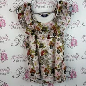 Reitmans tank top ruffle frilly Multicolor Floral Blouse with Ruffle Detail